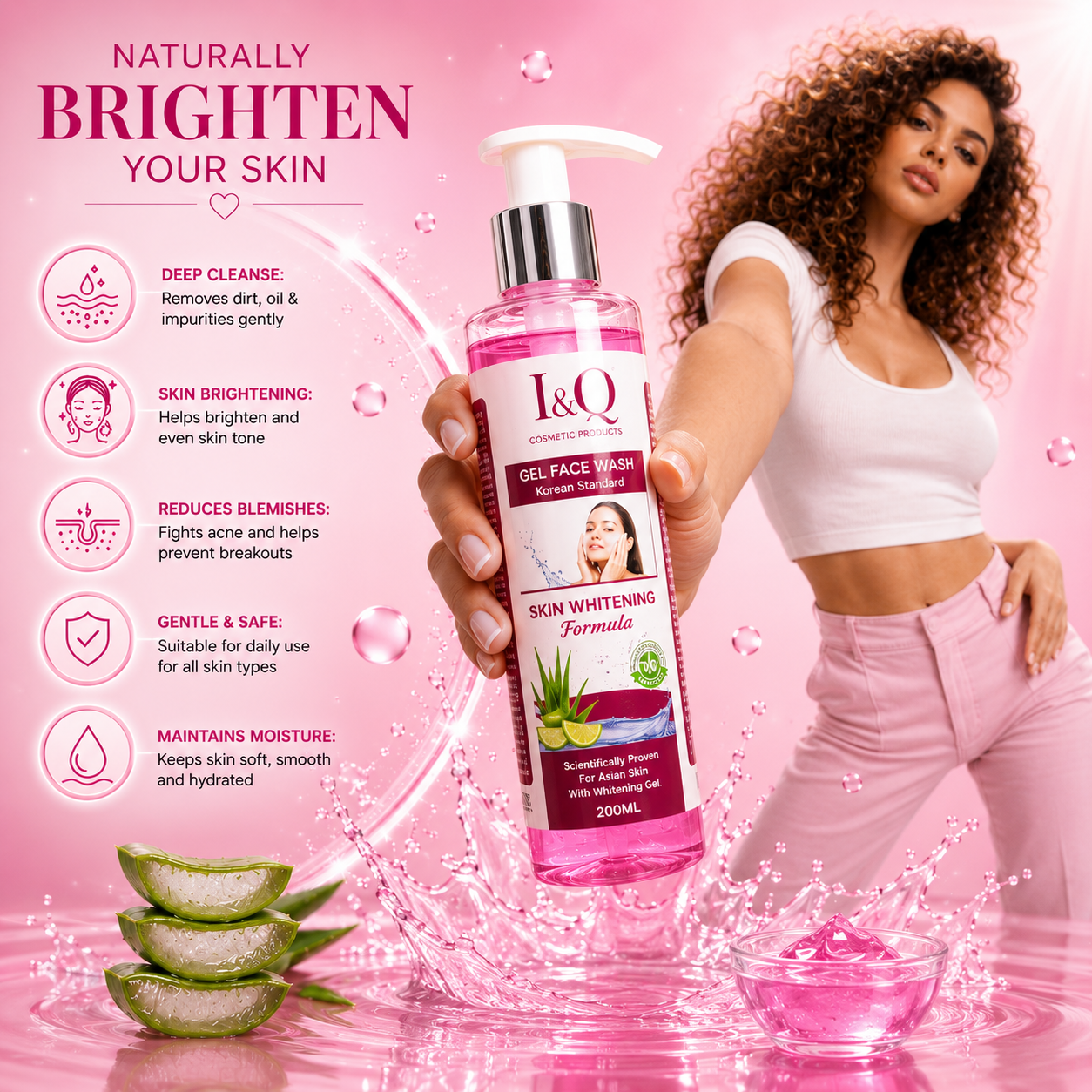 I&Q Korean Standard Aloe Vera Gel Face Wash – Skin Brightening Formula